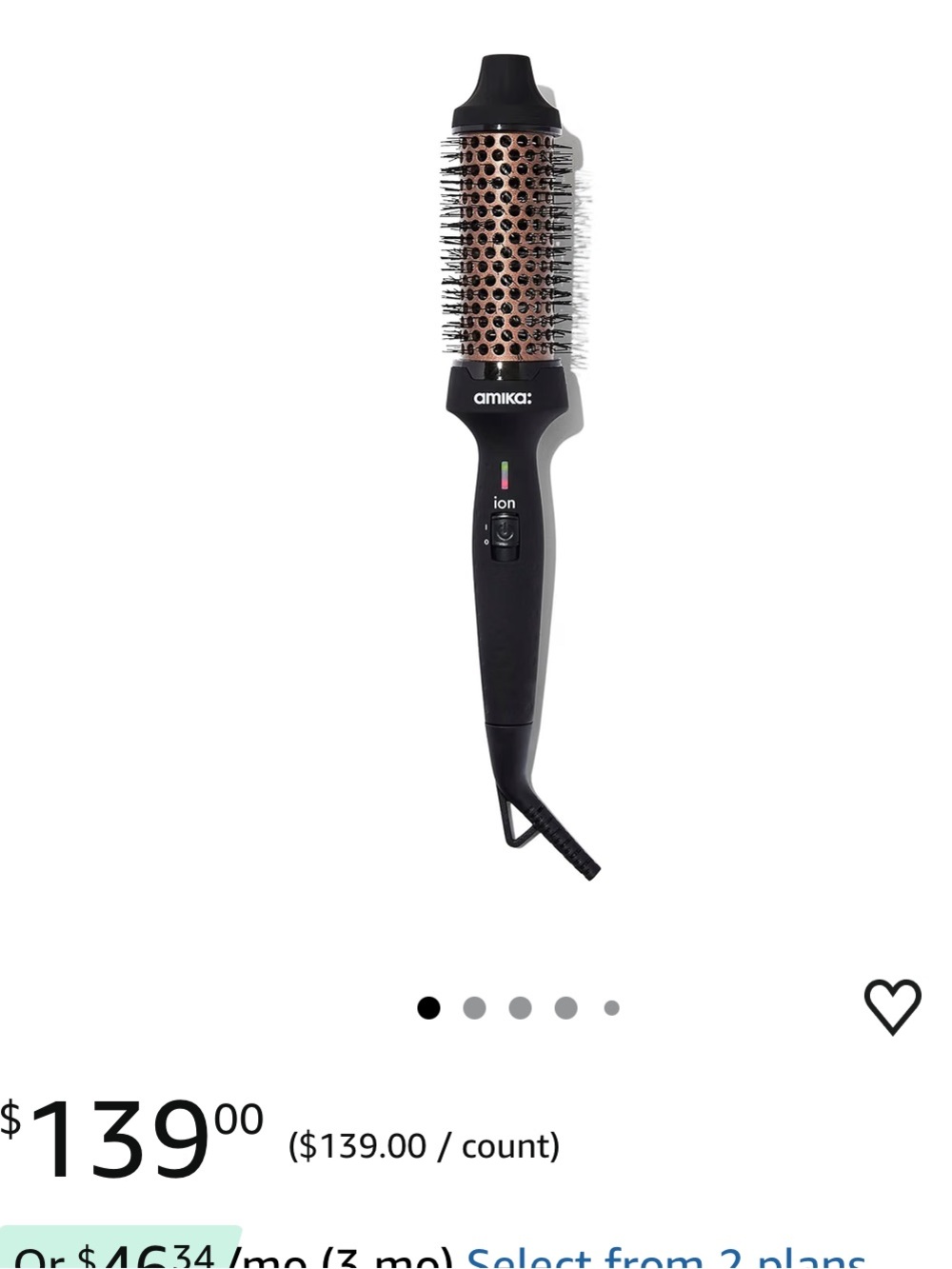 amika Round Ionic Styling Brush — Black Handle with Copper Barrel